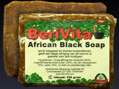 Afrikaanse zwarte zeep, African Black Soap, handgemaakt en vrij van kleur en geurstoffen, zeepbar 100 gram